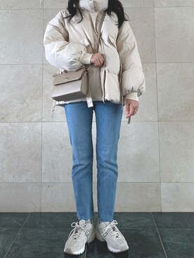 「sneakers」｜「アイテム（ジャケット/アウター）」を使った、mnm.さん（レディース・156cm）の冬コーディネート