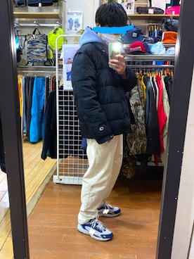 「Champion（チャンピオン）のアイテム（ジャケット/アウター）」を使った、Bさん（メンズ・162cm）の冬コーディネート