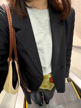 「CHARLES & KEITH（チャールズ & キース）のShalia シャリア ラフィアウーブントートバッグ（トートバッグ、ベージュ系）」を使った、よつさん（レディース・165cm）の春コーディネート