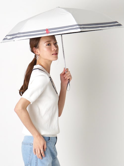 WEB限定】遮光100% 晴雨兼用 折りたたみ日傘 '裾ボーダー POLO' ポロ