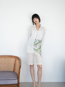 「SWASH LONDON（スウォッシュロンドン）の26SS スカーフ SWASH LONDON シルクツイル 88*88（バンダナ/スカーフ、グリーン系）」を使った、MOONBAT_officialさん（レディース・165cm）の春コーディネート