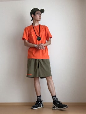 「3色コーデ」｜「アイテム（帽子）」を使った、a.k.a集合場所さん（メンズ・180cm）の夏コーディネート