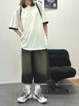 「アイテム（ポロシャツ）」を使った、ゆりまつさん（レディース・166cm）の夏コーディネート