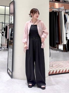 「LOWRYS FARM（ローリーズファーム）のシアーシャツＬＳ  605853（シャツ/ブラウス、ピンク系）」を使った、akn.さん（レディース）の春コーディネート
