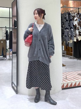 「アイテム（ボストンバッグ、レッド系）」を使った、akn.さん（レディース・158cm）の秋コーディネート