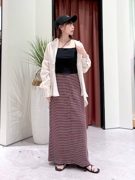 「LOWRYS FARM（ローリーズファーム）のシアーシャツＬＳ  605853（シャツ/ブラウス、ホワイト系）」を使った、akn.さん（レディース）の夏コーディネート
