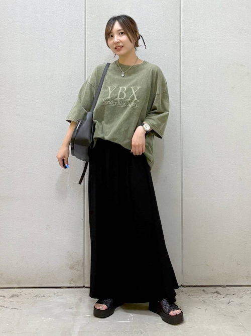ロングスカート シャンブレーツイル切替ギャザースカート