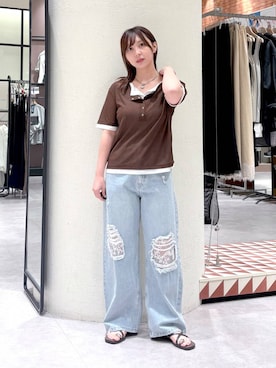 「LOWRYS FARM（ローリーズファーム）のレースデニム　601055（デニムパンツ、ブルー系）」を使った、akn.さん（レディース）の夏コーディネート