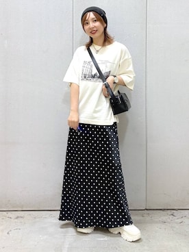 「ウエストゴム」｜「アイテム（ニットキャップ/ビーニー）」を使った、akn.さん（レディース・158cm）の秋コーディネート