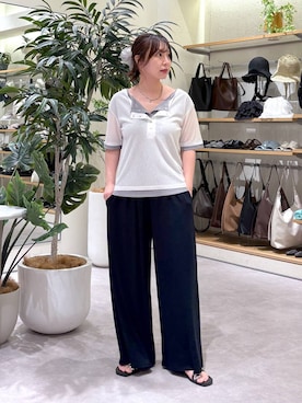「LOWRYS FARM（ローリーズファーム）のカットギャザーイージーパンツ 637565（その他パンツ、ブラック系）」を使った、akn.さん（レディース）の夏コーディネート