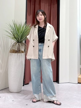 「LOWRYS FARM（ローリーズファーム）のドレーププルオーバーSS 1053677（Tシャツ/カットソー、ブラック系）」を使った、akn.さん（レディース）の夏コーディネート