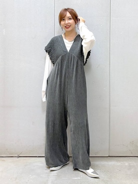 「アイテム（サロペット/オーバーオール）」を使った、akn.さん（レディース・158cm）の秋コーディネート