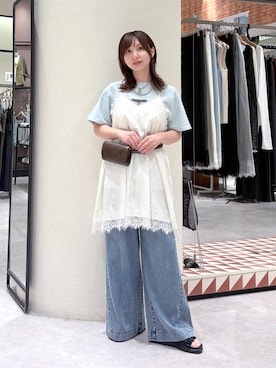 「LOWRYS FARM（ローリーズファーム）のイージーバギーデニム　601067（デニムパンツ、ブルー系）」を使った、akn.さん（レディース）の春コーディネート
