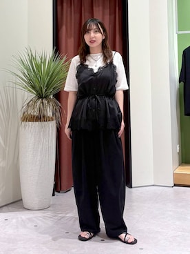「LOWRYS FARM（ローリーズファーム）のラインストーンプルオーバーＳＳ 1045217（Tシャツ/カットソー、ホワイト系）」を使った、akn.さん（レディース）の夏コーディネート