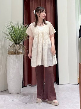 「LOWRYS FARM（ローリーズファーム）の２ＰタンクレイヤードＳＳ 1048915（Tシャツ/カットソー、ホワイト系）」を使った、akn.さん（レディース）の夏コーディネート