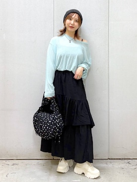 「ウエストゴム」｜「アイテム（ニットキャップ/ビーニー）」を使った、akn.さん（レディース・158cm）の秋コーディネート