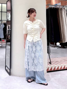 「LOWRYS FARM（ローリーズファーム）のイージーバギーデニム　601067（デニムパンツ、ブルー系）」を使った、akn.さん（レディース）の夏コーディネート
