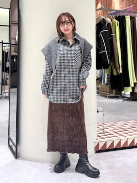 「アイテム（ストール/ショール）」を使った、akn.さん（レディース・158cm・30代）の冬コーディネート