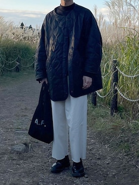 「A.P.C.（アーペーセー）のSAC SHOPPING REBOUND 20AC（トートバッグ）」を使った、terüさん（メンズ・175cm）の秋コーディネート