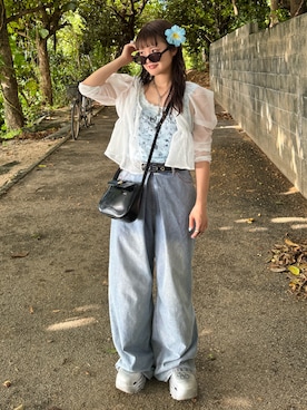 「アイテム（タンクトップ、ブルー系）」を使った、rin.さん（レディース・153cm）の秋コーディネート