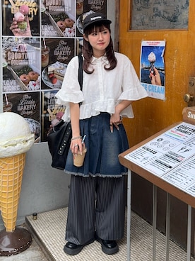 「Supreme （シュプリーム）のアイテム」を使った、rin.さん（レディース・153cm）の夏コーディネート