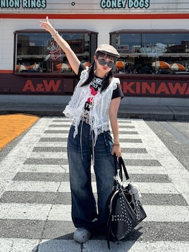 「アイテム（帽子）」を使った、rin.さん（レディース・153cm）の秋コーディネート