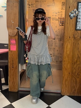 「Supreme （シュプリーム）のアイテム」を使った、rin.さん（レディース・153cm）の夏コーディネート