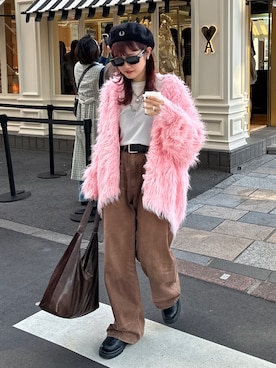 「アイテム（カーディガン/ボレロ、ピンク系）」を使った、rin.さん（レディース・153cm）の秋コーディネート