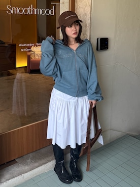 「smoothmoodのアイテム（スカート、ホワイト系）」を使った、rin.さん（レディース・153cm）の夏コーディネート