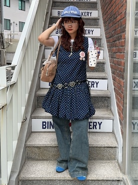 「アイテム（ボストンバッグ）」を使った、rin.さん（レディース・153cm）の夏コーディネート