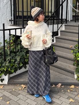 「アイテム（ニットキャップ/ビーニー）」を使った、rin.さん（レディース・153cm）の秋コーディネート