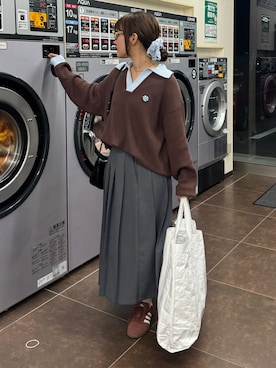 「GU（ジーユー）のアイテム（スカート）」を使った、rin.さん（レディース・153cm）の秋コーディネート