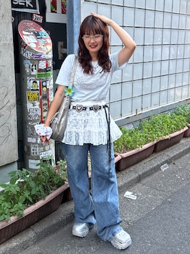 「アイテム（ヘアアクセサリー）」を使った、rin.さん（レディース・153cm）の夏コーディネート