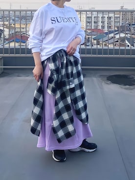 「アイテム（スカート、パープル系）」を使った、chiiさん（レディース・145cm）の冬コーディネート