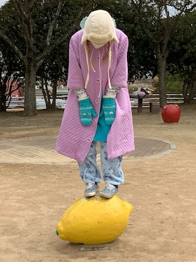 「パジャマ」｜「アイテム（ジャケット/アウター）」を使った、クリヤマさん（レディース・158cm）の冬コーディネート