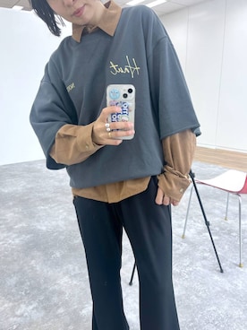 「LEPSIM（レプシィム）のフェイクスエードWポケットシャツ　630189（シャツ/ブラウス、イエロー系）」を使った、noriさん（レディース・155cm）の春コーディネート