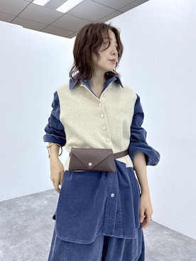 「LEPSIM（レプシィム）のヴィンテージコーデュロイパンツ　1047013（その他パンツ、ブルー系）」を使った、noriさん（レディース・155cm）の夏コーディネート