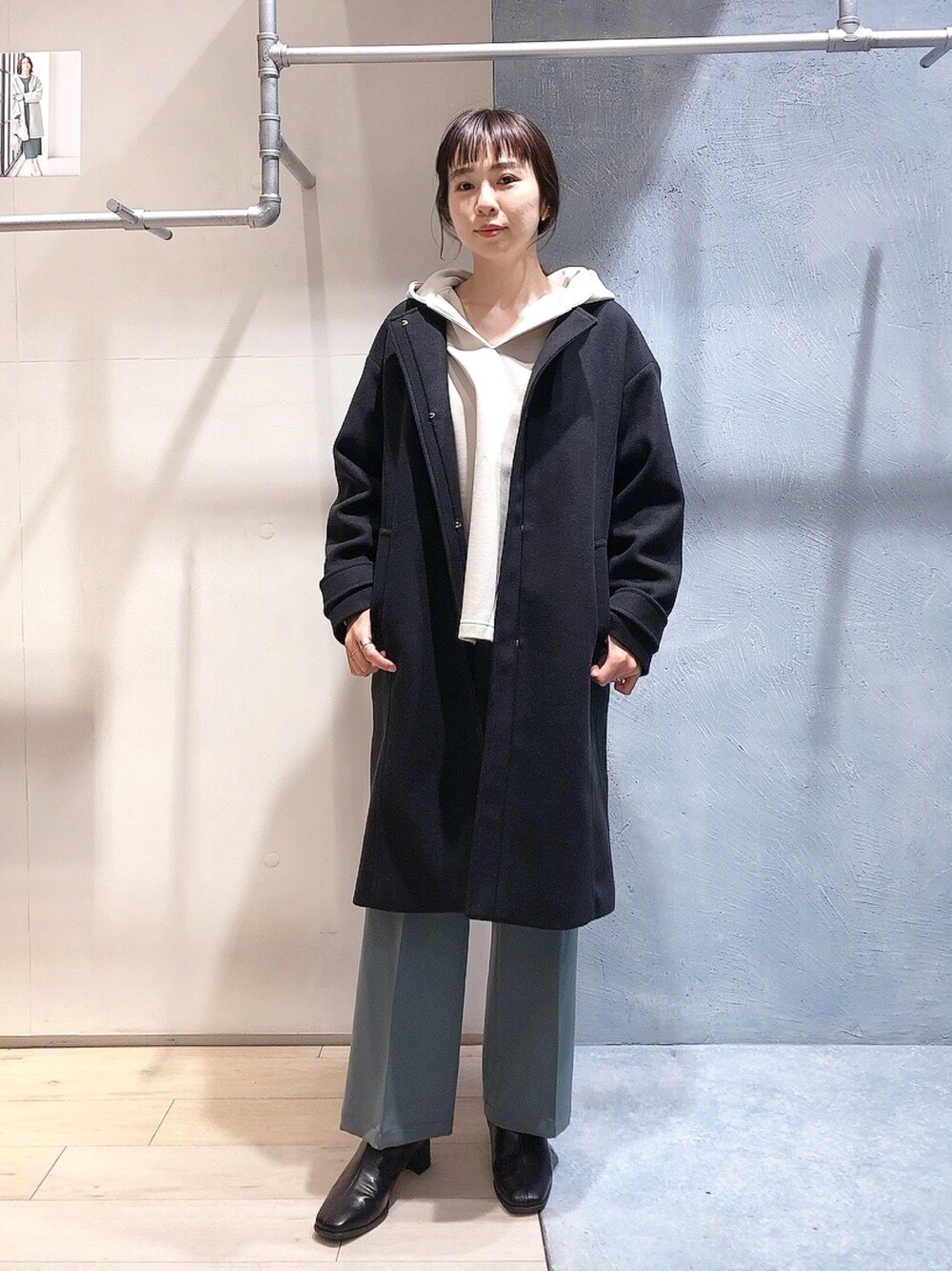 クルーネックロングコート 235838 軽くて暖かい】クルーネックカラー 