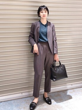 「LEPSIM（レプシィム）のアイテム（ノーカラージャケット）」を使った、noriさん（レディース・155cm）の秋コーディネート