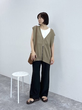 「LEPSIM（レプシィム）のメタルスライドサンダル　638914（Sandals、ブラウン系）」を使った、noriさん（レディース・155cm）の春コーディネート