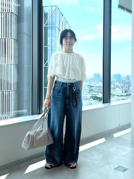 「LEPSIM（レプシィム）のケープレースブラウス　459726（シャツ/ブラウス）」を使った、noriさん（レディース・155cm・30代）の夏コーディネート