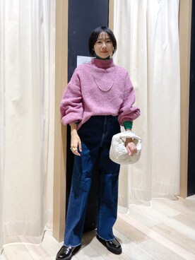 「ボリュームニット」｜「アイテム（アクセサリー）」を使った、noriさん（レディース・155cm）の冬コーディネート