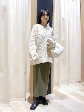 「ボリュームニット」｜「アイテム（アクセサリー）」を使った、noriさん（レディース・155cm）の冬コーディネート