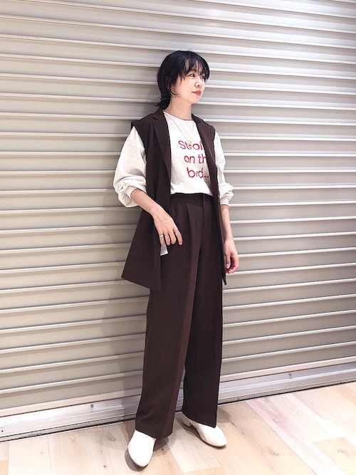 カシミヤ混【エスプリミュール】 パンツスーツ 13号 XL ヘリンボーン柄 灰色 カシミヤ混【エスプリミュール】 パンツスーツ 13号 XL