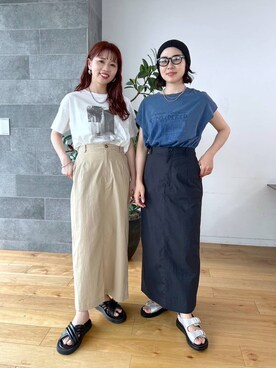 「LEPSIM（レプシィム）のフレンチスリーブプリントチュニック　124107（Tシャツ/カットソー）」を使った、noriさん（レディース・155cm）の夏コーディネート