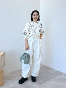 「巾着バッグ」｜「アイテム（スウェット）」を使った、noriさん（レディース・155cm）の冬コーディネート