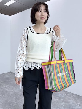 「LEPSIM（レプシィム）の総レースVブラウス　634339（Shirts、ホワイト系）」を使った、noriさん（レディース・155cm）の春コーディネート