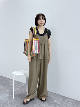 「LEPSIM（レプシィム）の刺繍ロゴトート　638661（Tote、イエロー系）」を使った、noriさん（レディース・155cm）の春コーディネート