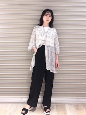 「シア―ブラウス」｜「アイテム（スラックス）」を使った、noriさん（レディース・155cm）の夏コーディネート