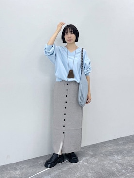 「LEPSIM（レプシィム）のフロントボタンワッフルスカート　601355（スカート、ホワイト系）」を使った、noriさん（レディース・155cm）の春コーディネート